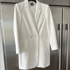 Tommy Hilfiger White Long Double‑Button Blazer